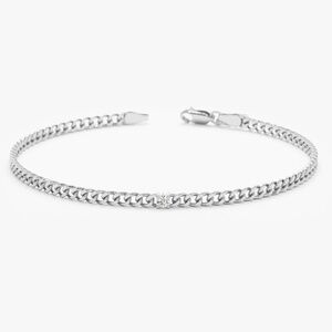 Diamond 14k White Gold Cuban Chain Bracelet